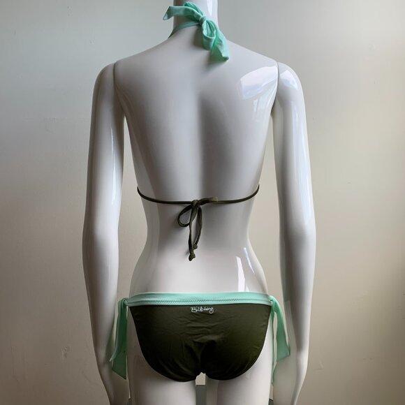 billabong solid olive & mint green halter top bikini - Picture 5 of 6